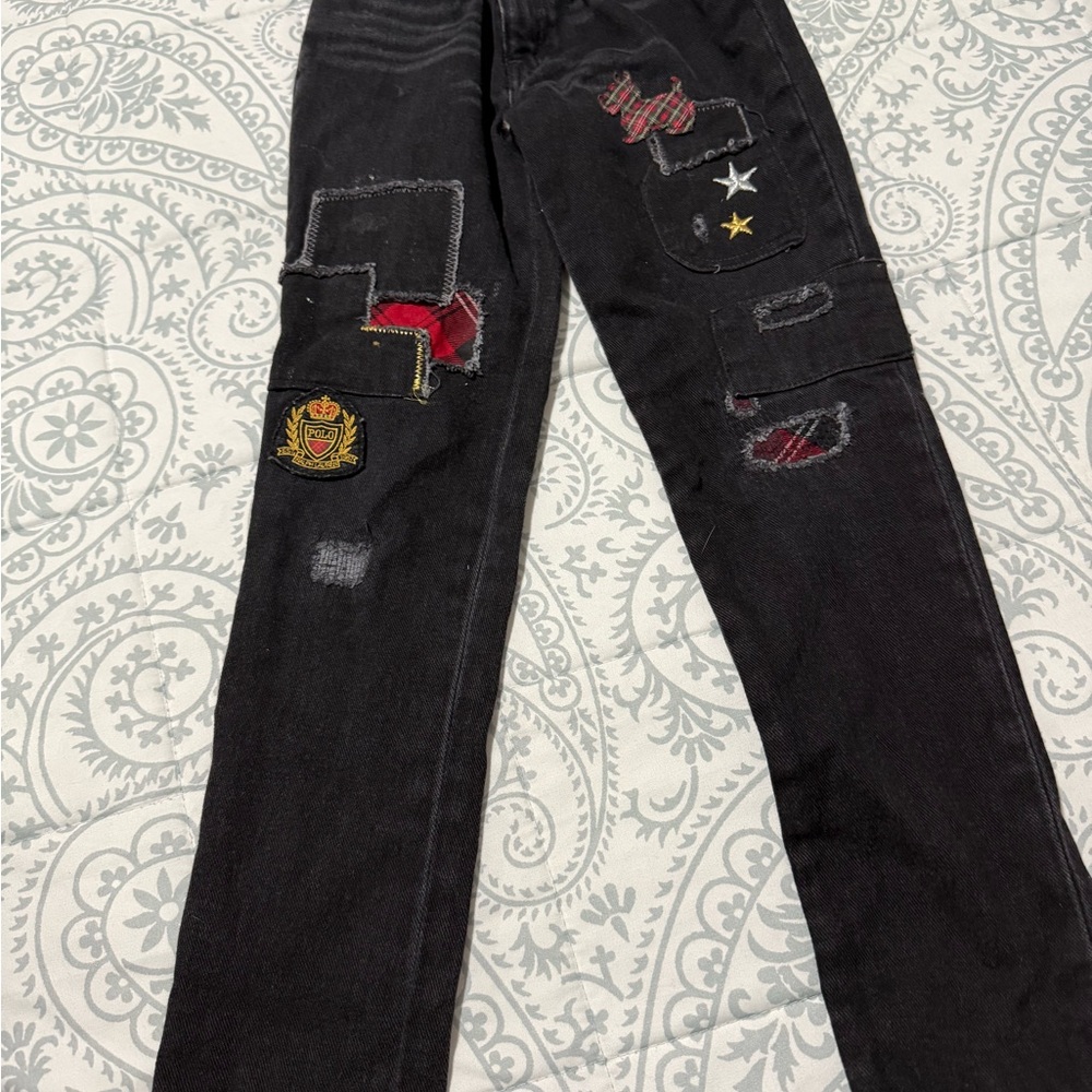 Ralph Lauren Black Jeans with Distressed Patches